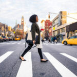 Successful and elegant woman walks the streets of New York